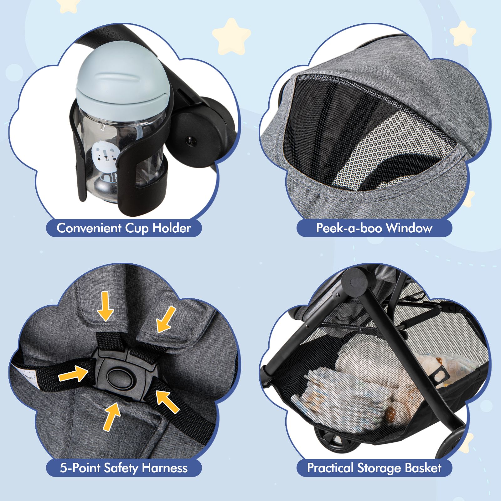 2-in-1 Convertible Baby Stroller with Reversible Seat and Adjustable Canopy - Image 11