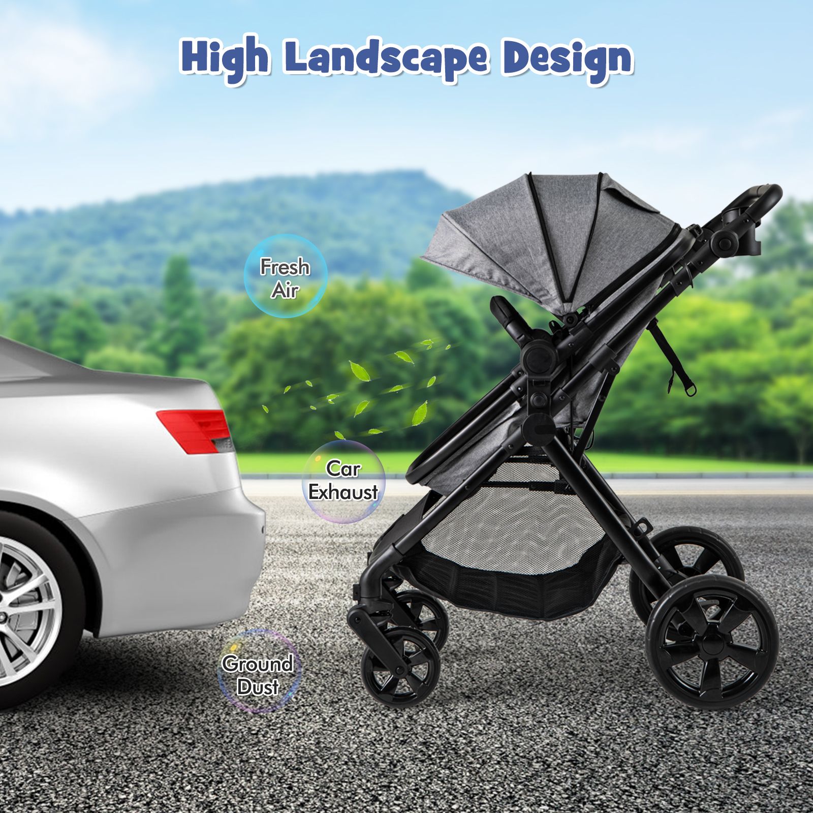 2-in-1 Convertible Baby Stroller with Reversible Seat and Adjustable Canopy - Image 13