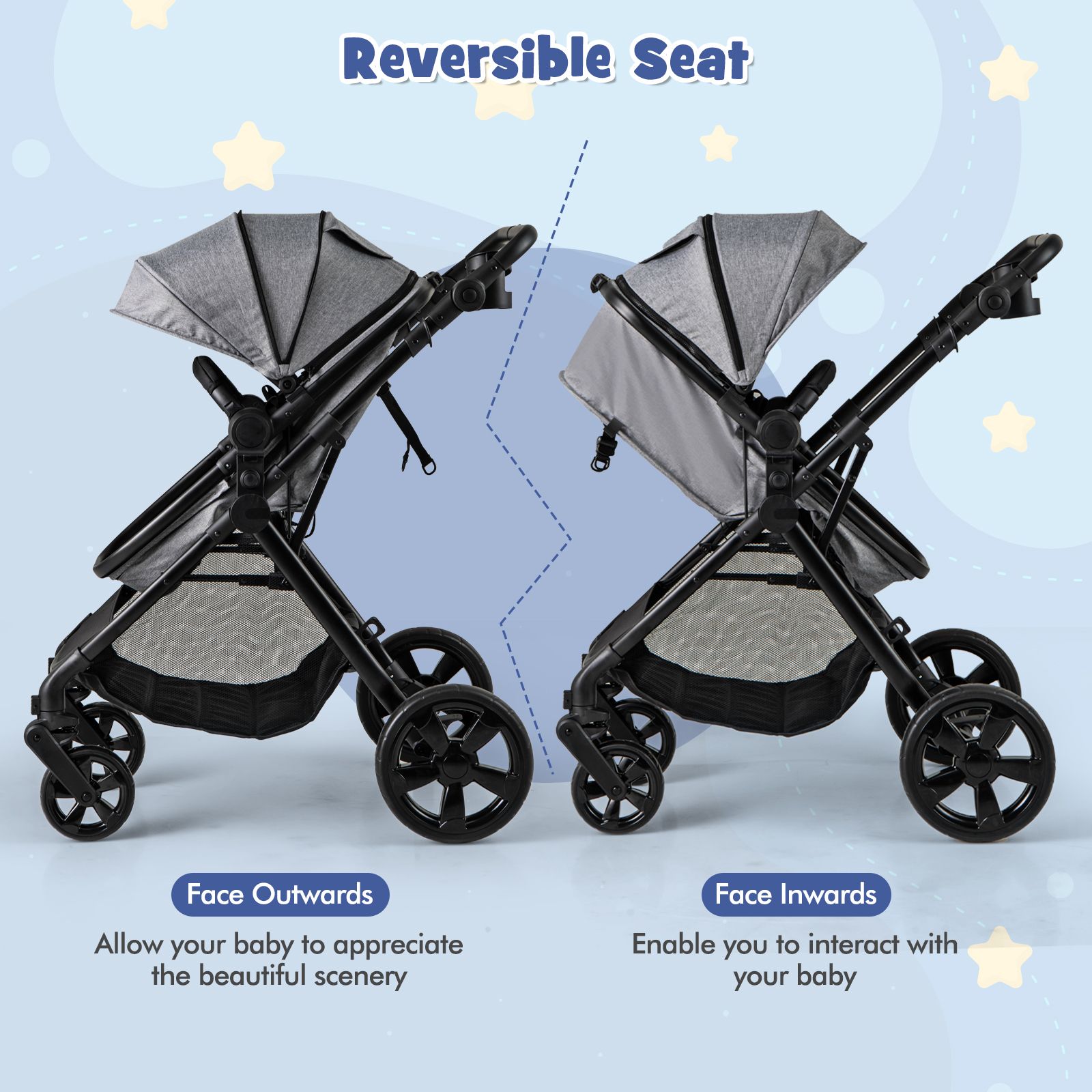 2-in-1 Convertible Baby Stroller with Reversible Seat and Adjustable Canopy - Image 15