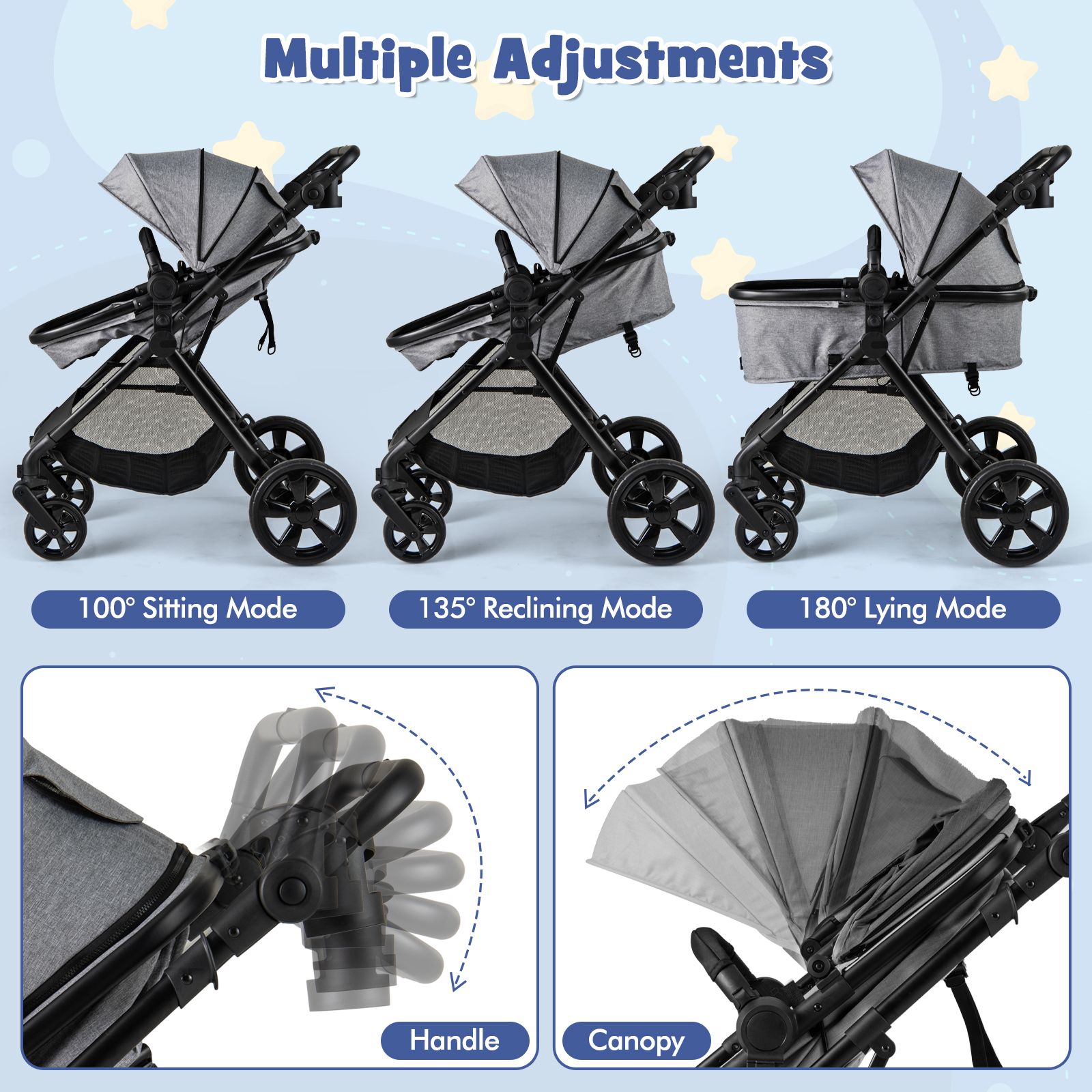 2-in-1 Convertible Baby Stroller with Reversible Seat and Adjustable Canopy - Image 16