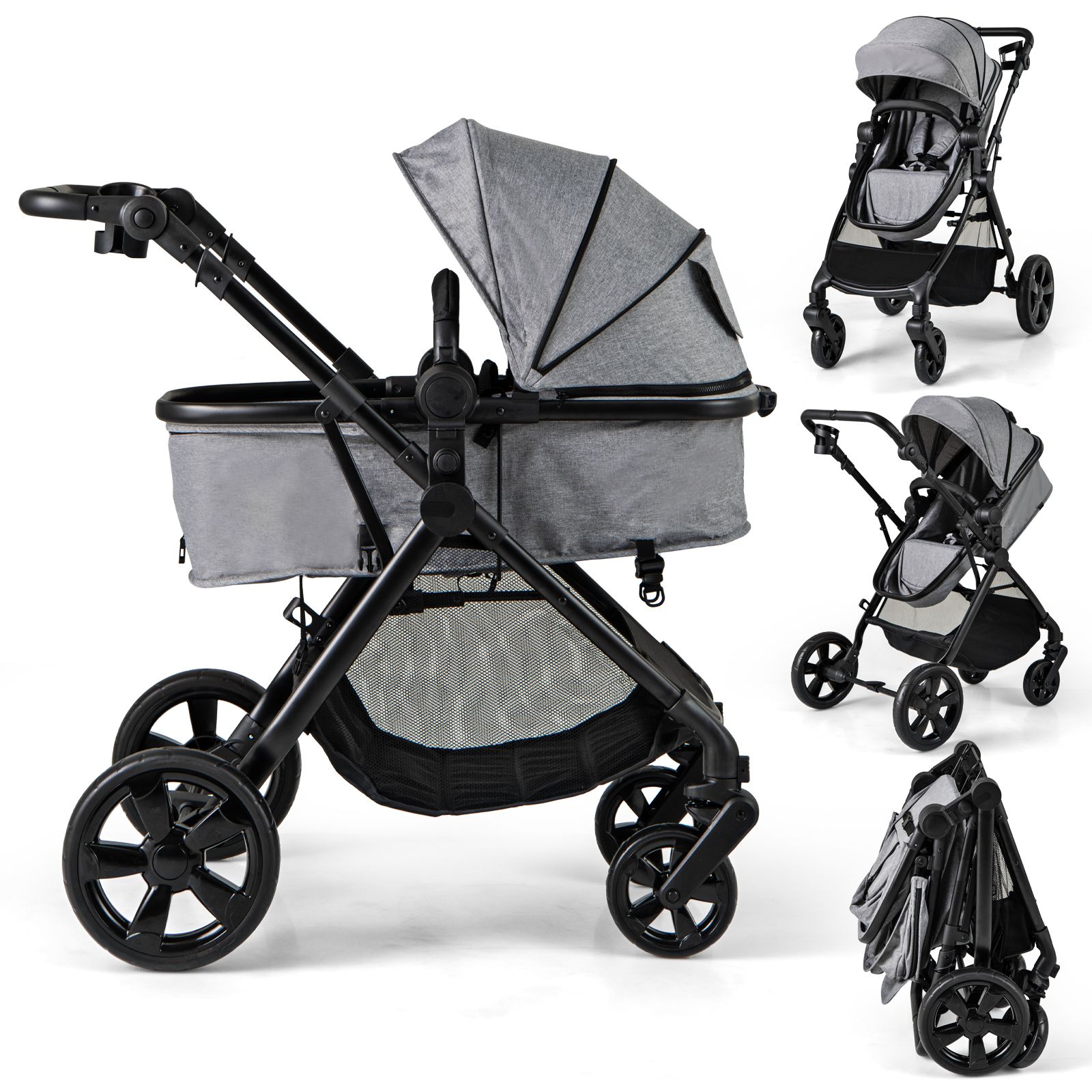 2-in-1 Convertible Baby Stroller with Reversible Seat and Adjustable Canopy - Image 18