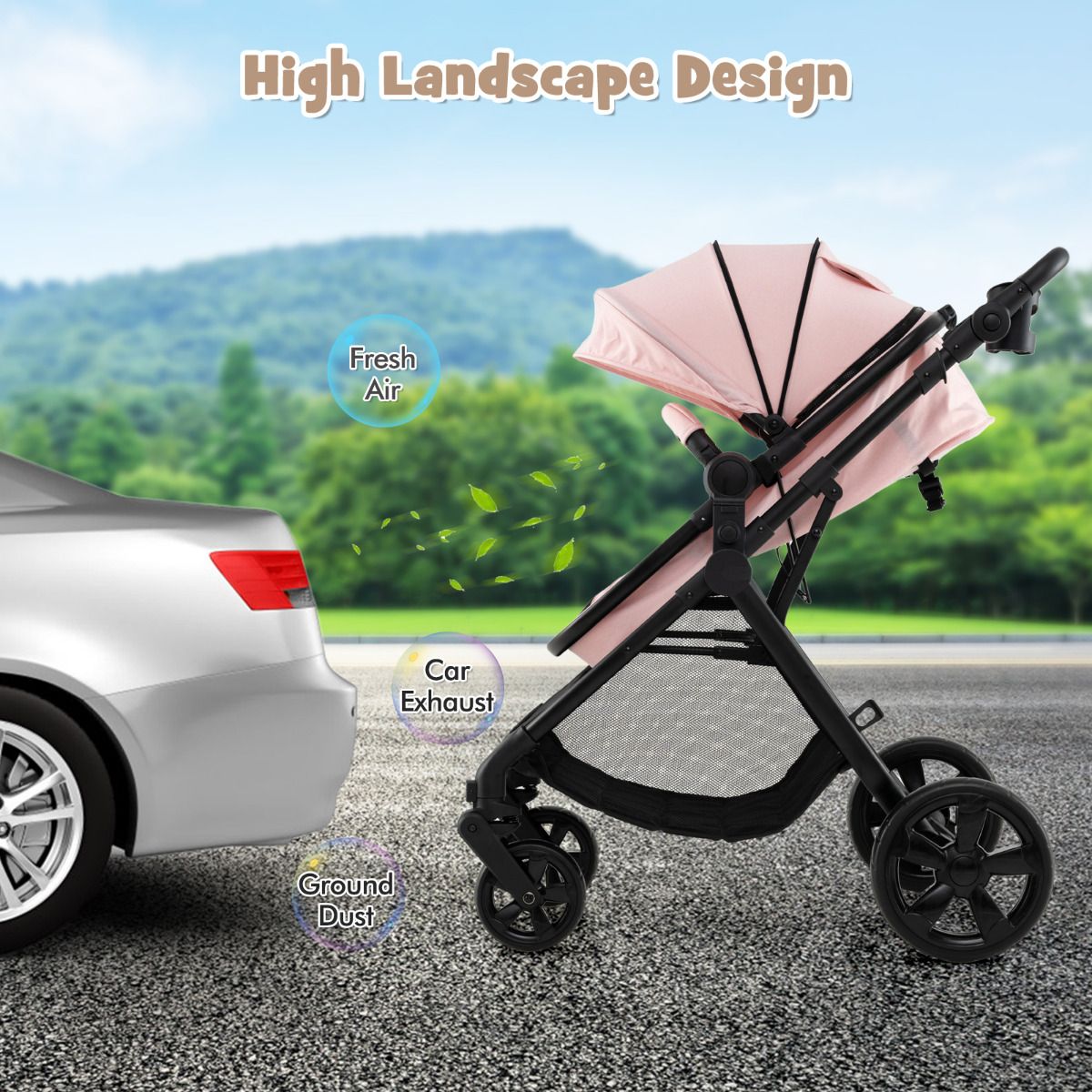 2-in-1 Convertible Baby Stroller with Reversible Seat and Adjustable Canopy - Image 2