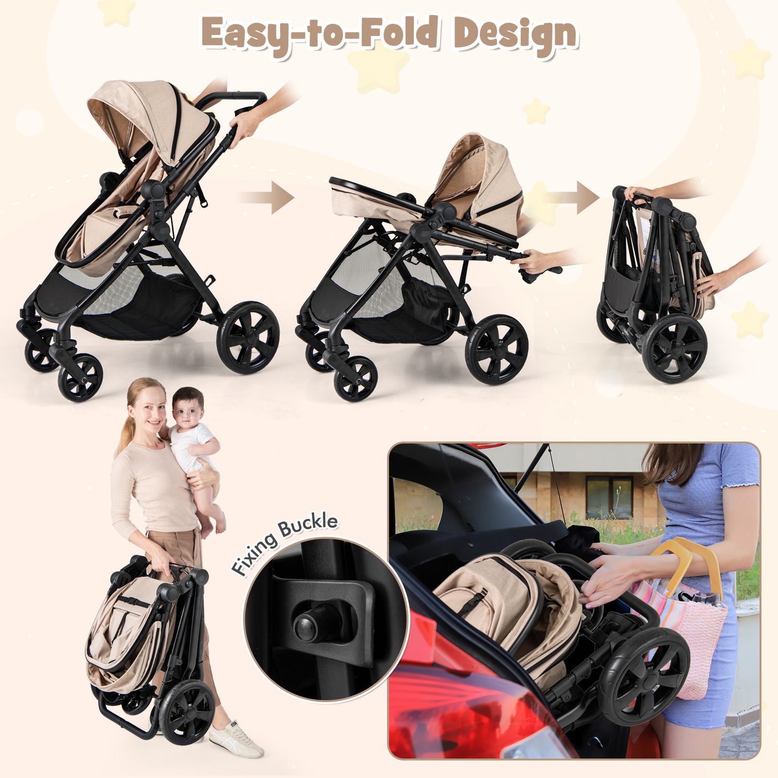 2-in-1 Convertible Baby Stroller with Reversible Seat and Adjustable Canopy - Image 23