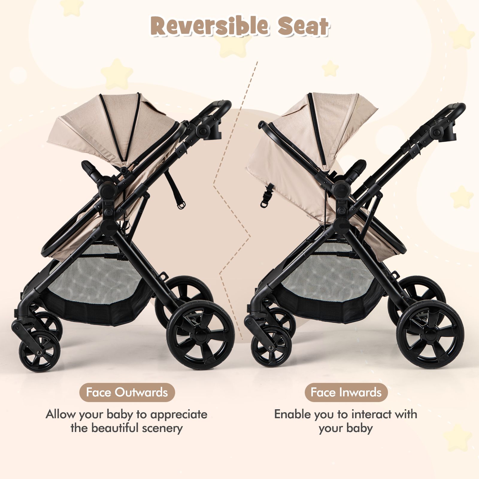 2-in-1 Convertible Baby Stroller with Reversible Seat and Adjustable Canopy - Image 24
