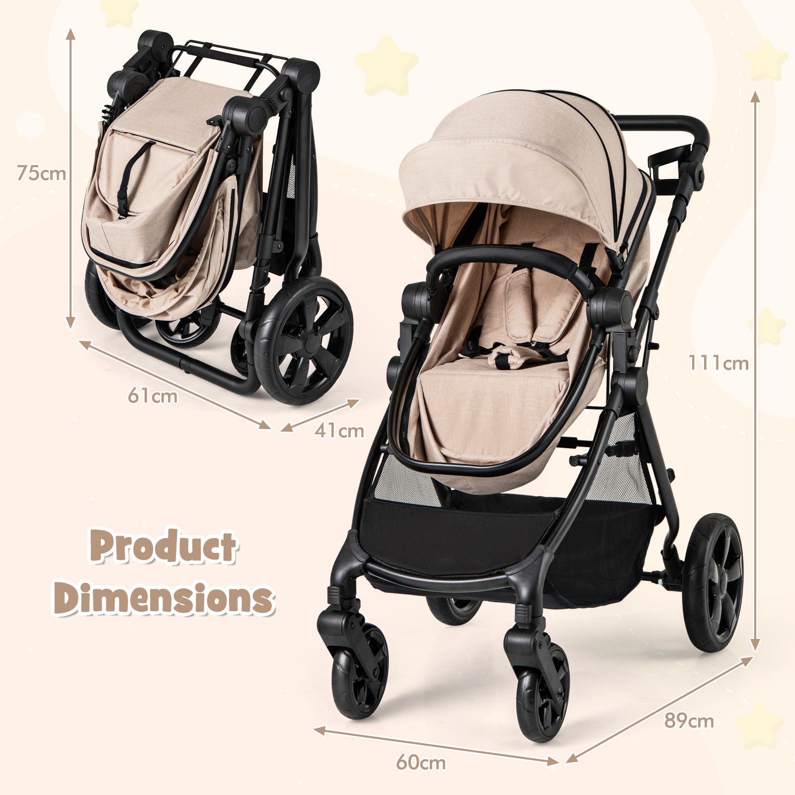 2-in-1 Convertible Baby Stroller with Reversible Seat and Adjustable Canopy - Image 26