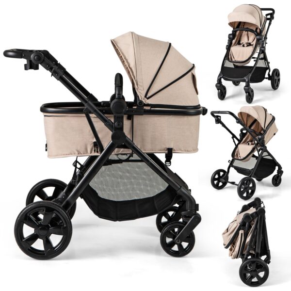 2-in-1 Convertible Baby Stroller with Reversible Seat and Adjustable Canopy