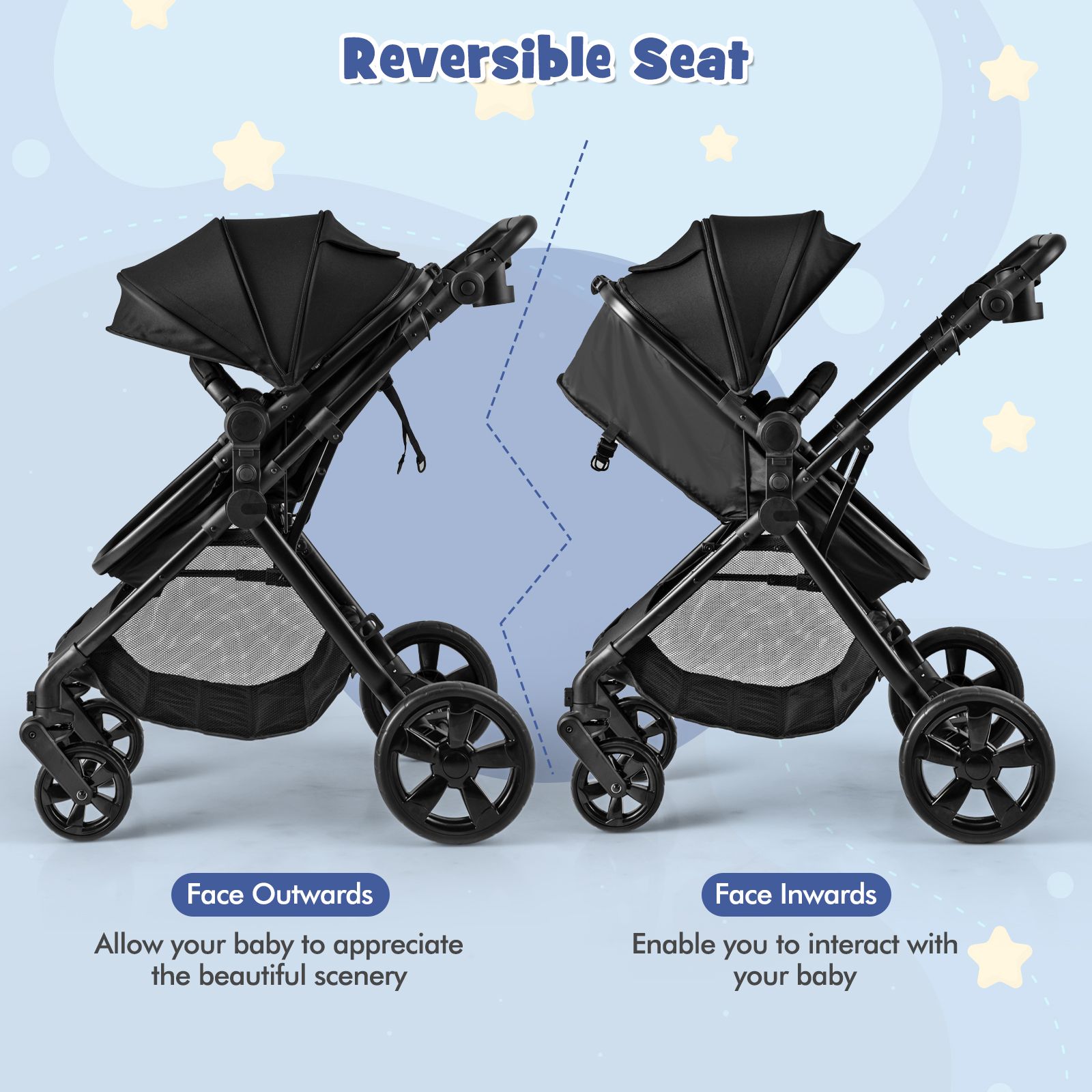 2-in-1 Convertible Baby Stroller with Reversible Seat and Adjustable Canopy - Image 33