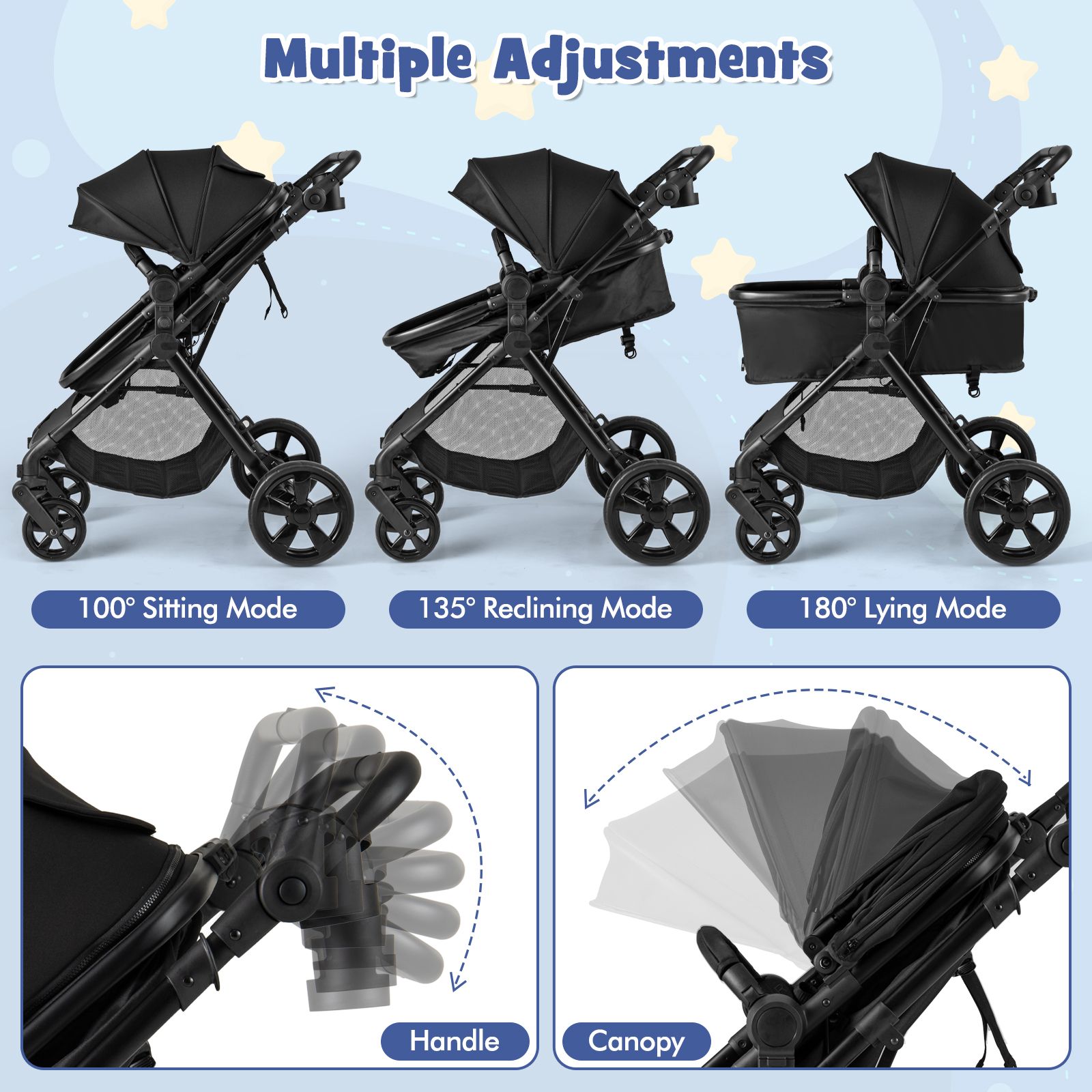 2-in-1 Convertible Baby Stroller with Reversible Seat and Adjustable Canopy - Image 34