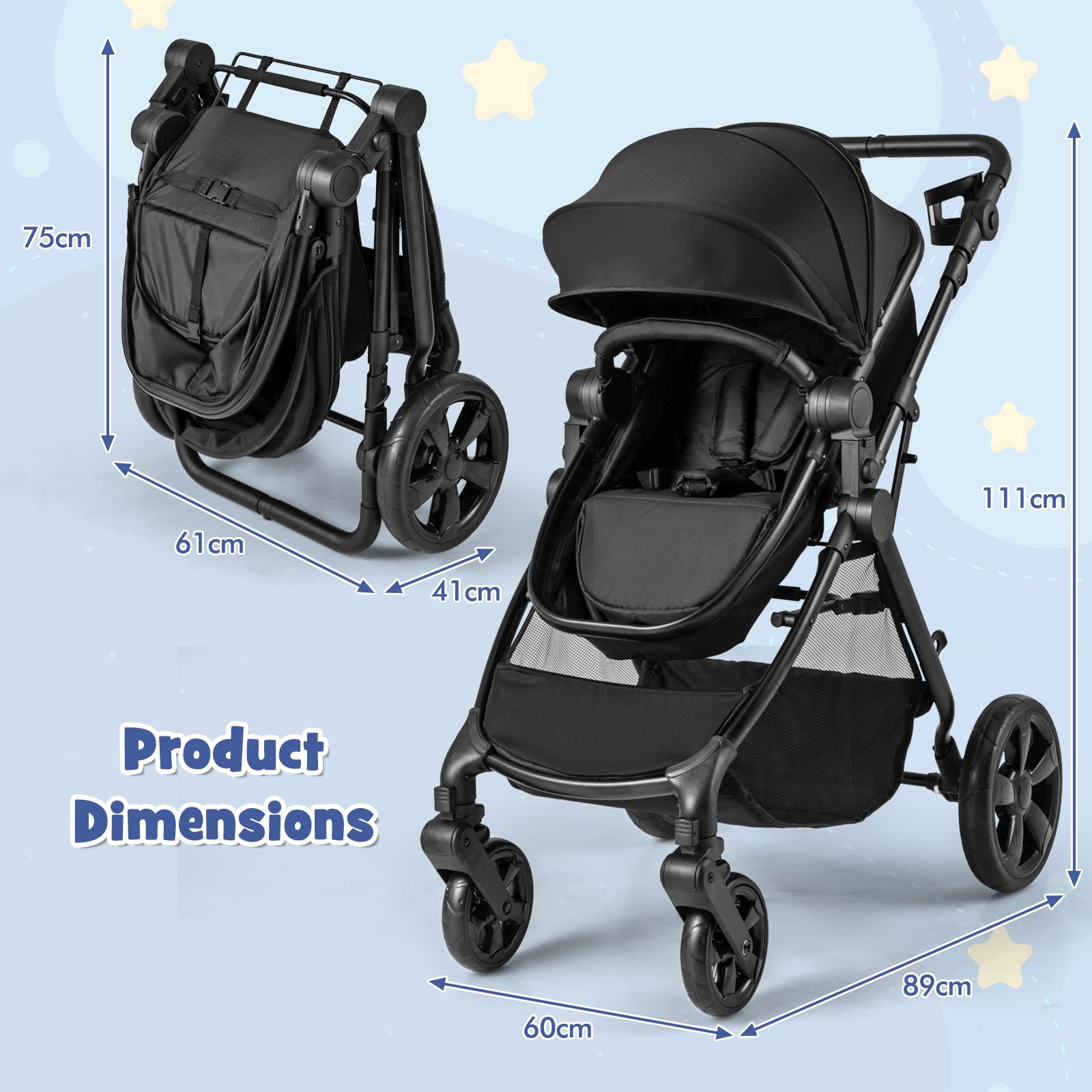 2-in-1 Convertible Baby Stroller with Reversible Seat and Adjustable Canopy - Image 35