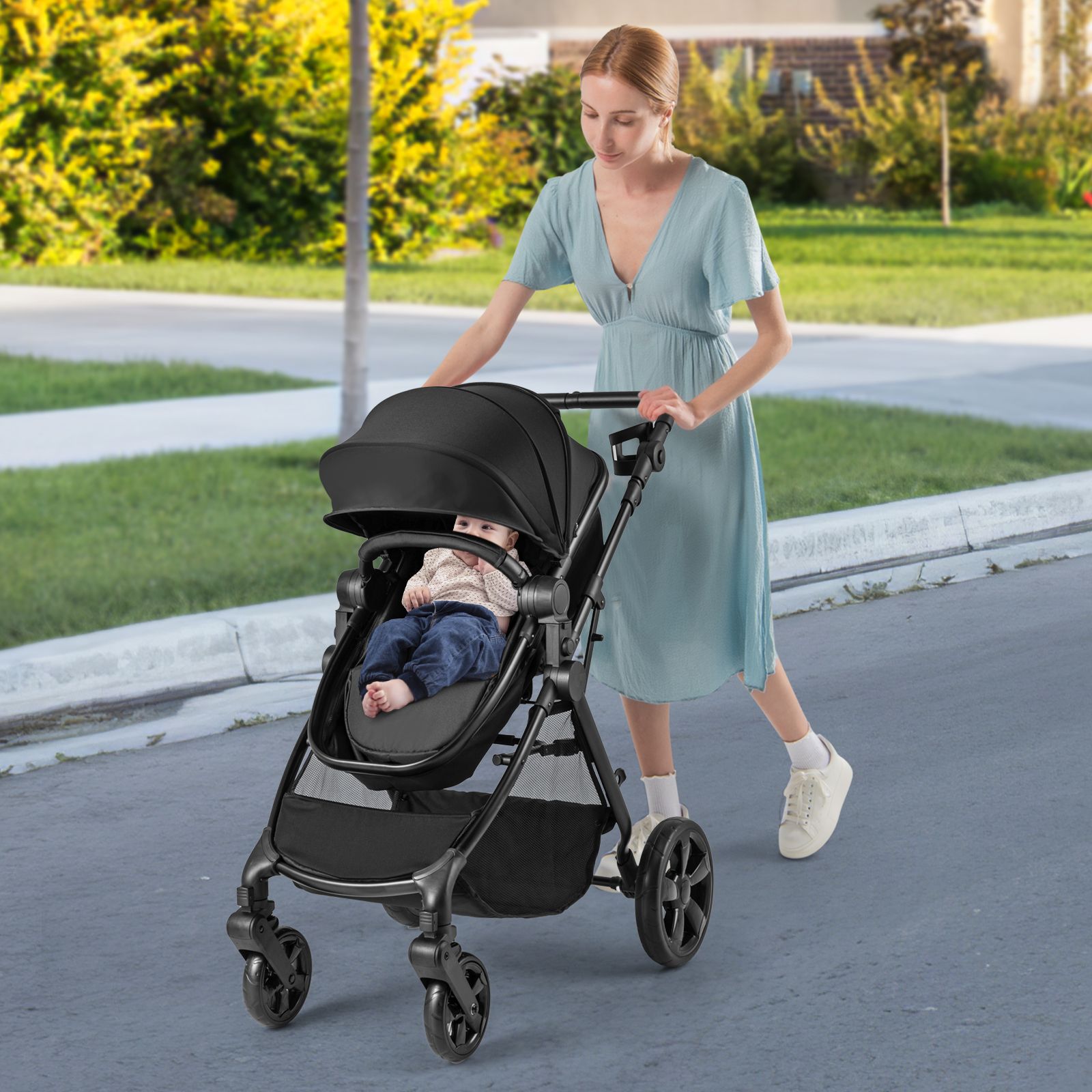 2-in-1 Convertible Baby Stroller with Reversible Seat and Adjustable Canopy - Image 38