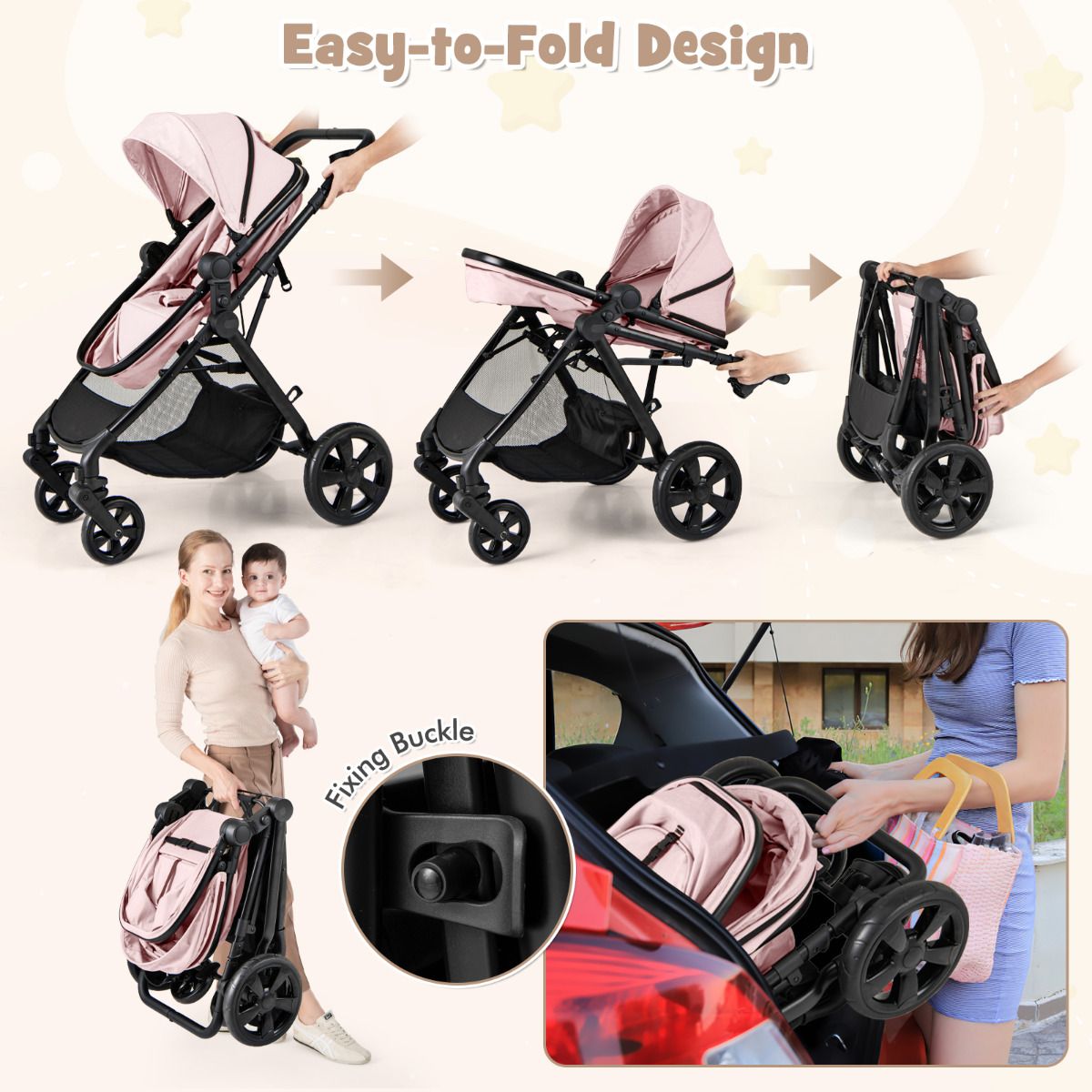 2-in-1 Convertible Baby Stroller with Reversible Seat and Adjustable Canopy - Image 5