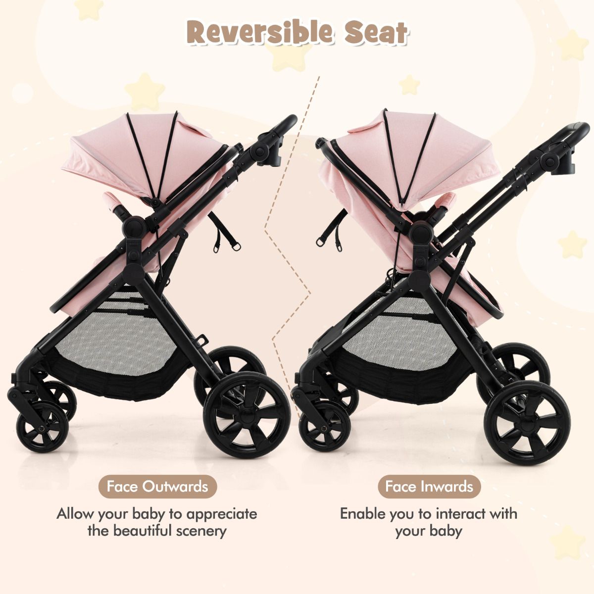 2-in-1 Convertible Baby Stroller with Reversible Seat and Adjustable Canopy - Image 6