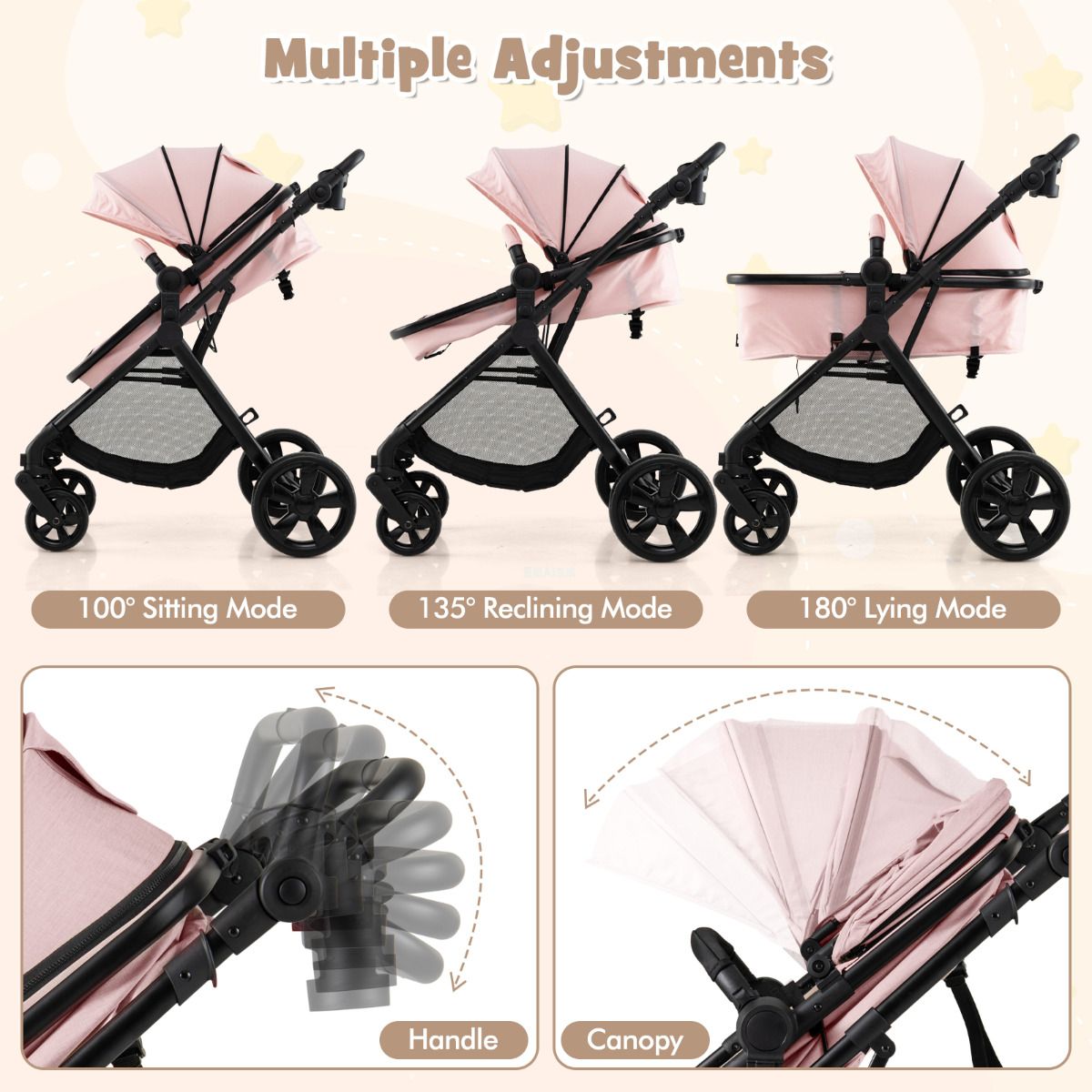 2-in-1 Convertible Baby Stroller with Reversible Seat and Adjustable Canopy - Image 7