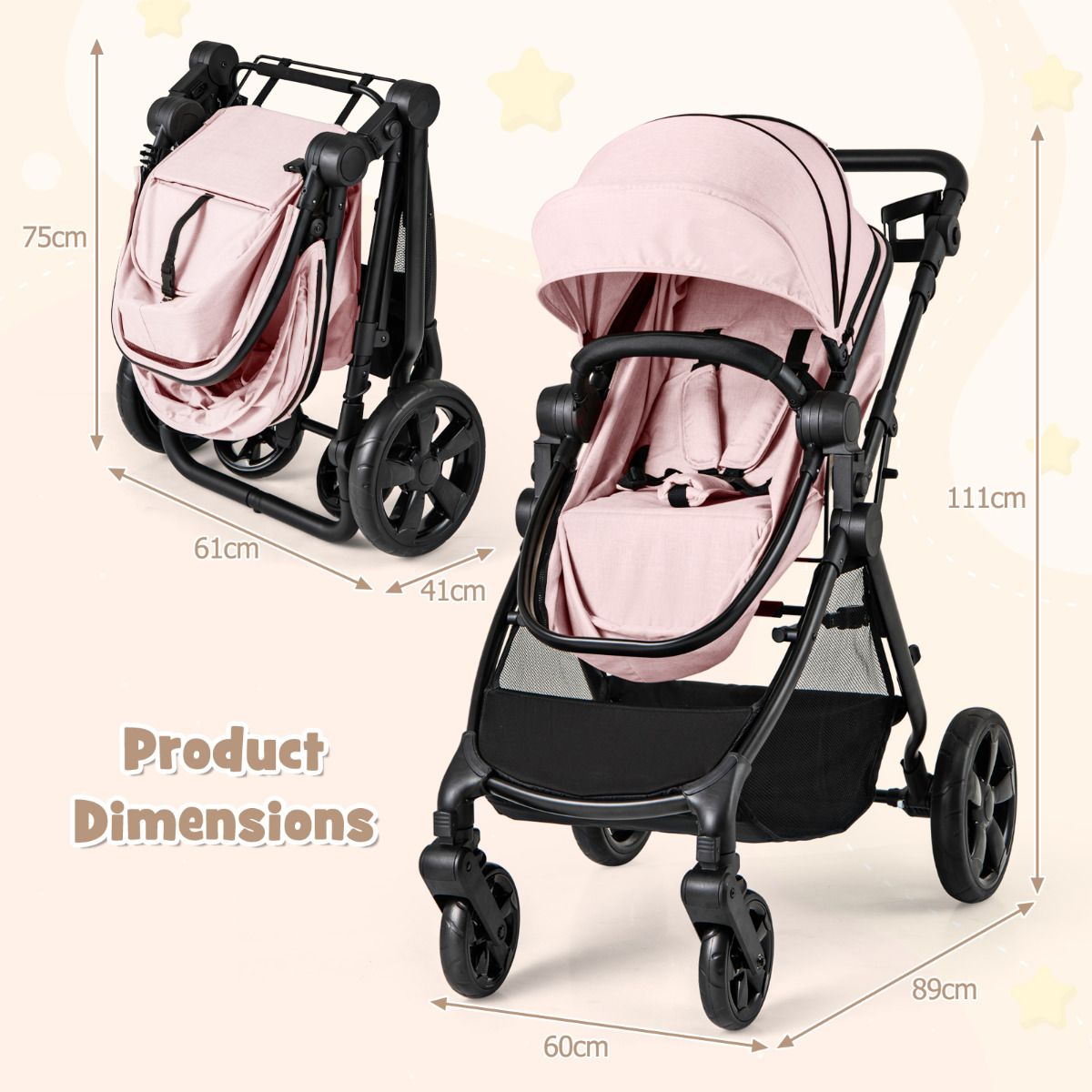 2-in-1 Convertible Baby Stroller with Reversible Seat and Adjustable Canopy - Image 8