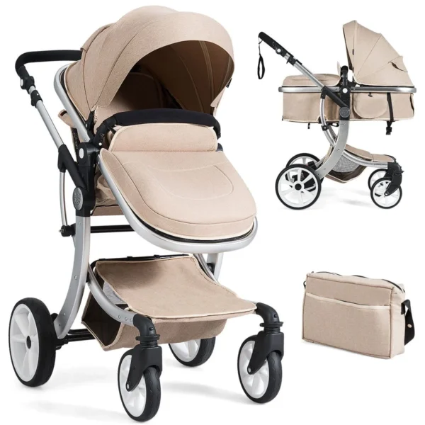 2 in 1 Foldable Baby Stroller with Rain Cover and Mosquito Net
