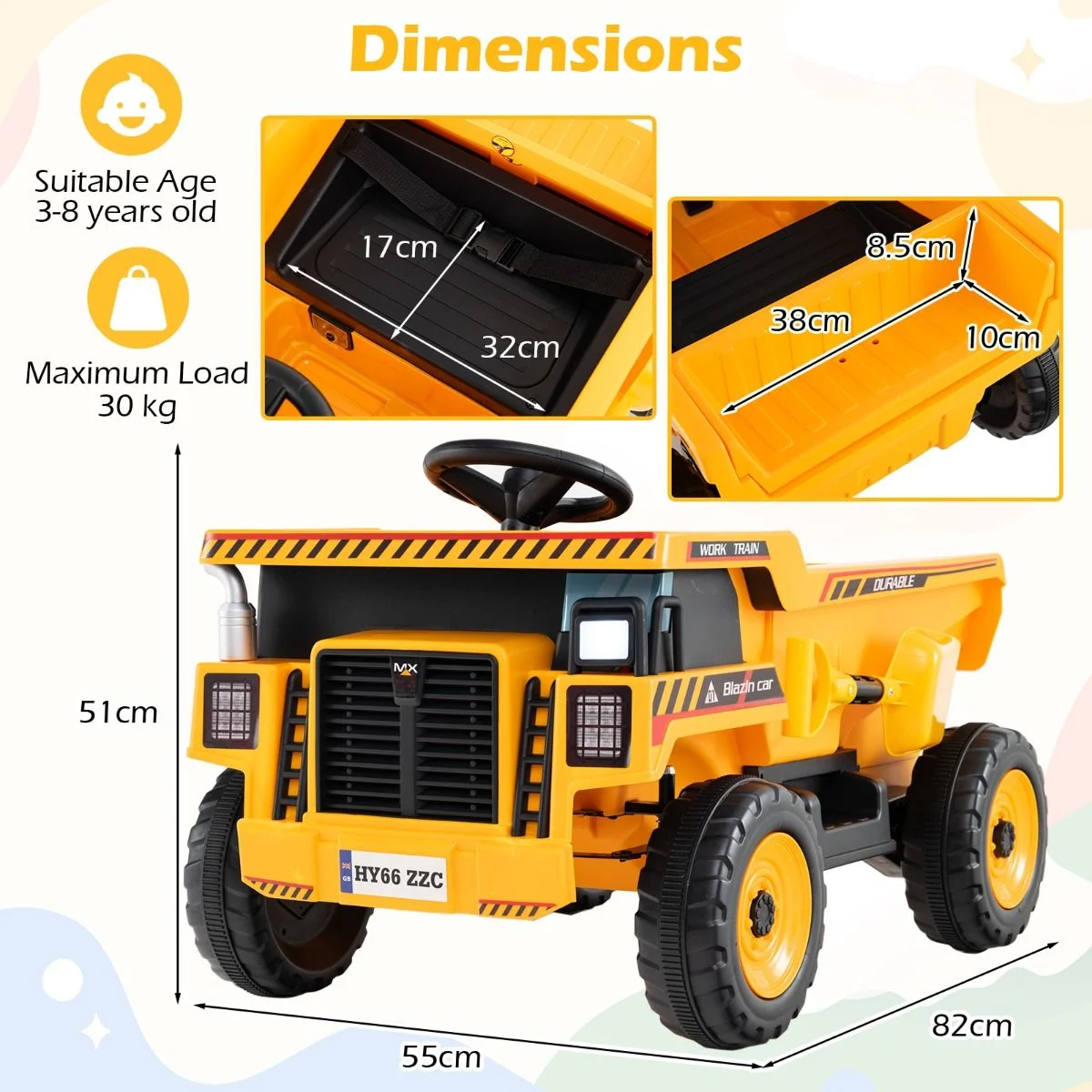 24V 4-Wheeler Construction Electric Vehicle with Dump Bed and Remote Control - Image 2