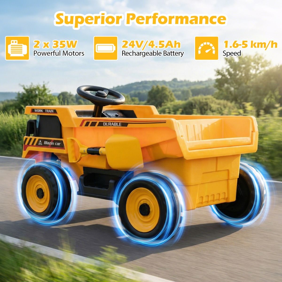 24V 4-Wheeler Construction Electric Vehicle with Dump Bed and Remote Control - Image 4