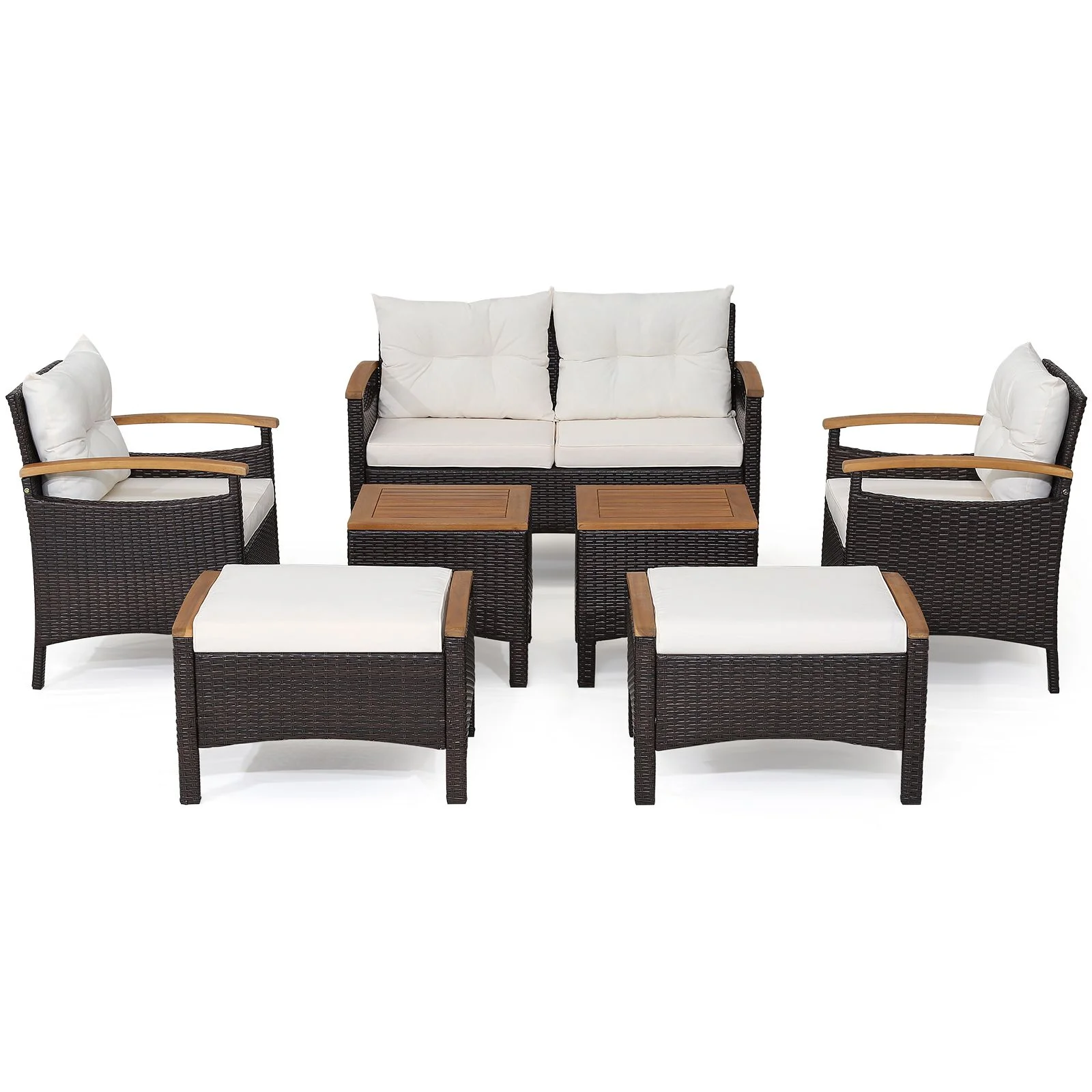 7 Piece Patio Rattan Sofa Set Outdoor with Cushions and Ottomans - Image 4