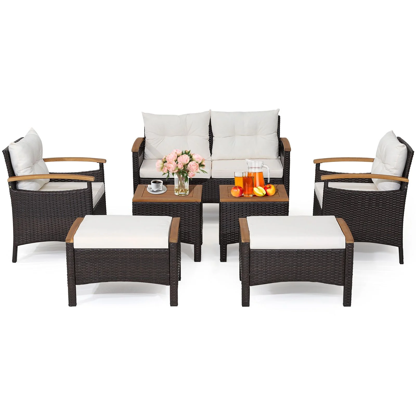 7 Piece Patio Rattan Sofa Set Outdoor with Cushions and Ottomans - Image 5