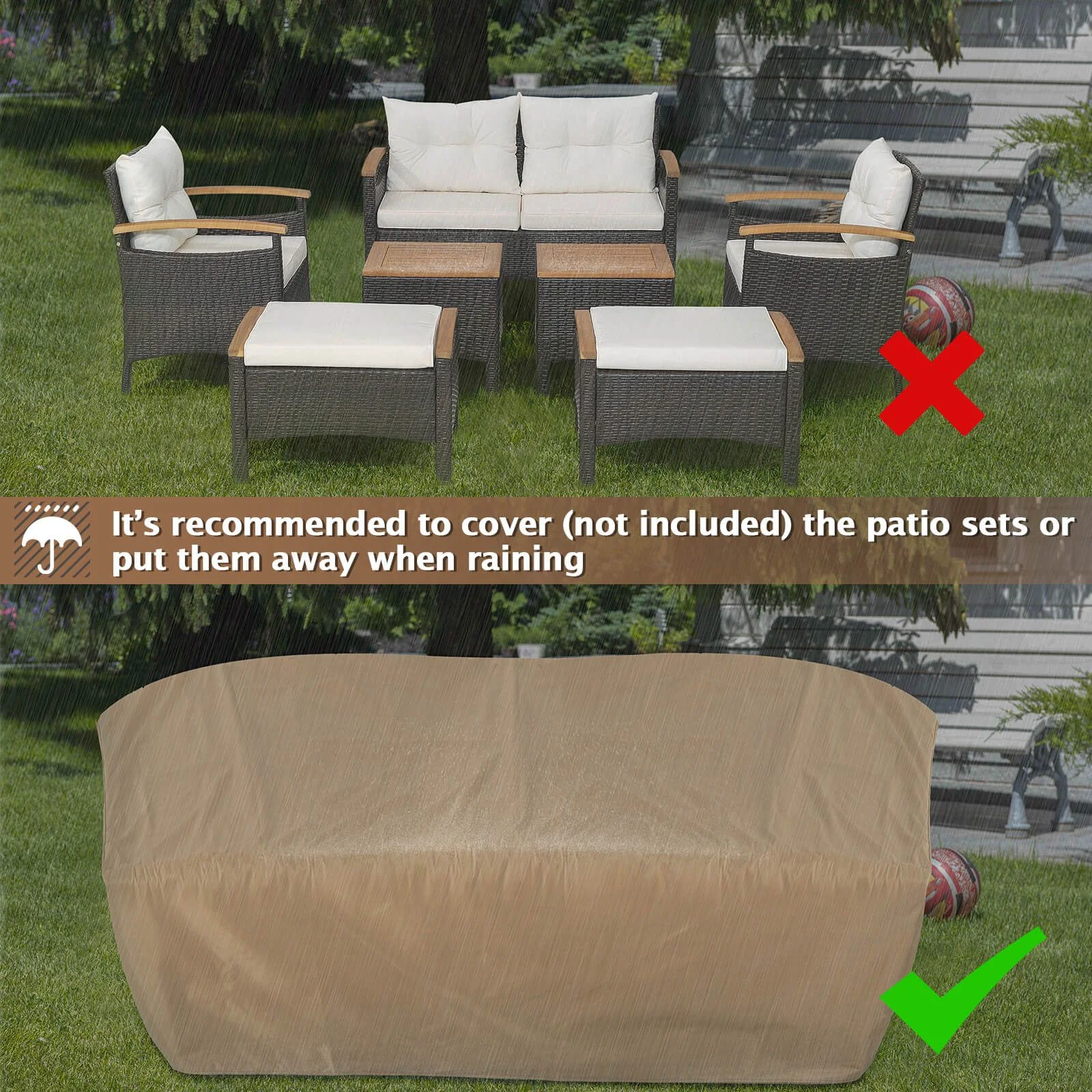 7 Piece Patio Rattan Sofa Set Outdoor with Cushions and Ottomans - Image 9