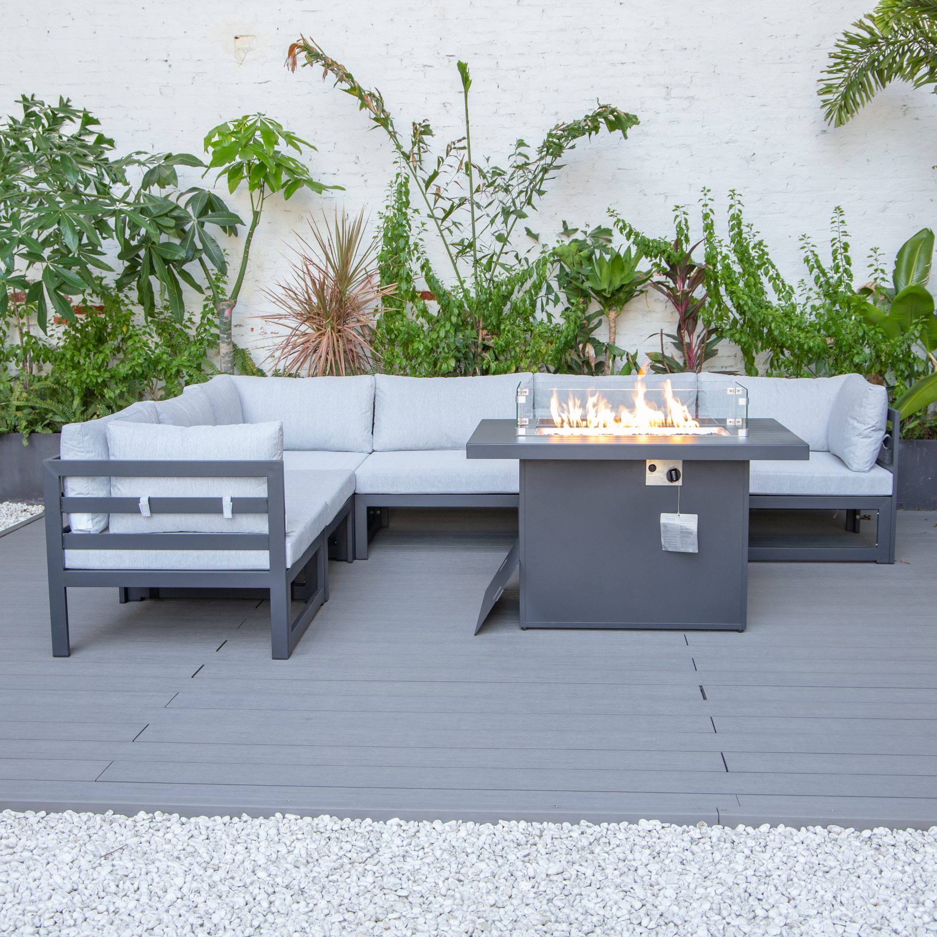 Cheltenham Aluminium 6 Seater Corner Sofa With Fire Pit - Image 21