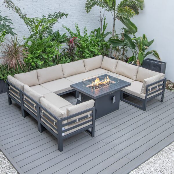 Cheltenham Aluminium 8 Seater U Shaped Sofa Set Including Fire Pit Table