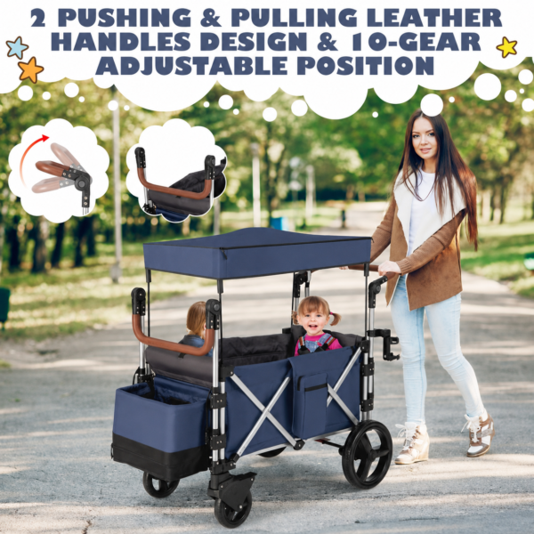 Push Pull Stroller Wagon with Adjustable Handle Bar
