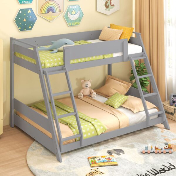 Single Over Double Bunk Bed with Ladders and Safety Guardrails